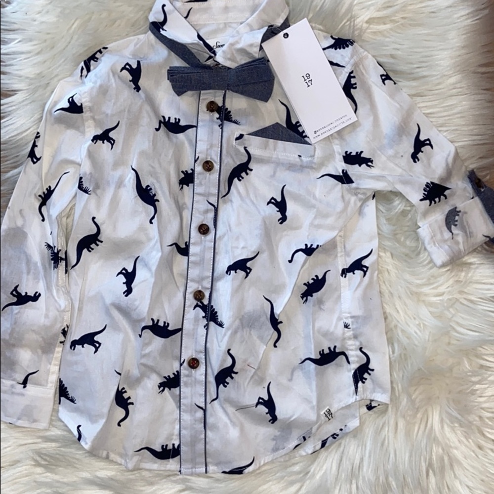 NWT toddlers boys Dino print dress shirt size 4T